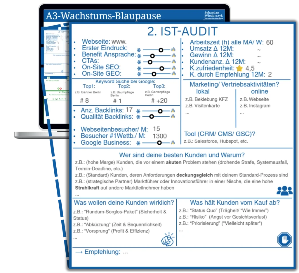 Strategie IST-Audit Marketing und Vertrieb Vorlage zur Analyse von Website, SEO, Kunden und Performance